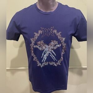 Deniko t- shirt crewneck navy rhinestones stretchy SZ M